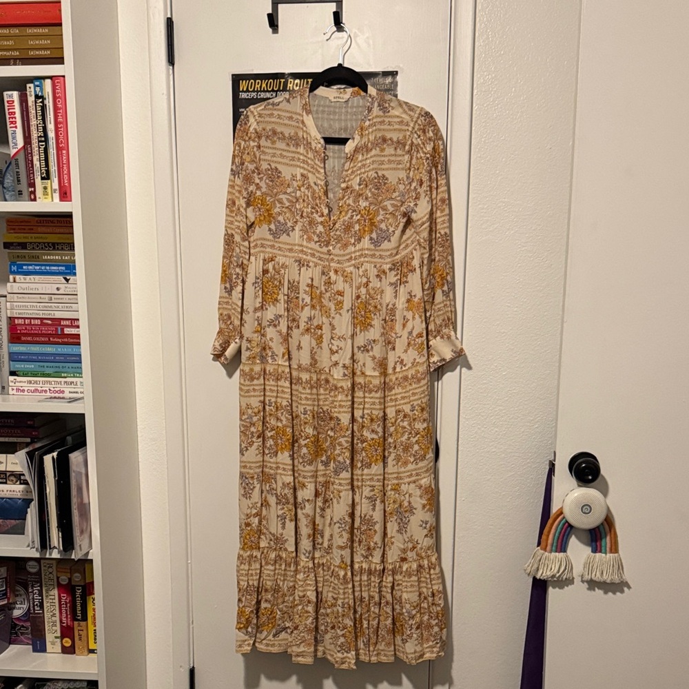 Spell (S) Long Sleeve Floral Dress in Cream and Brown